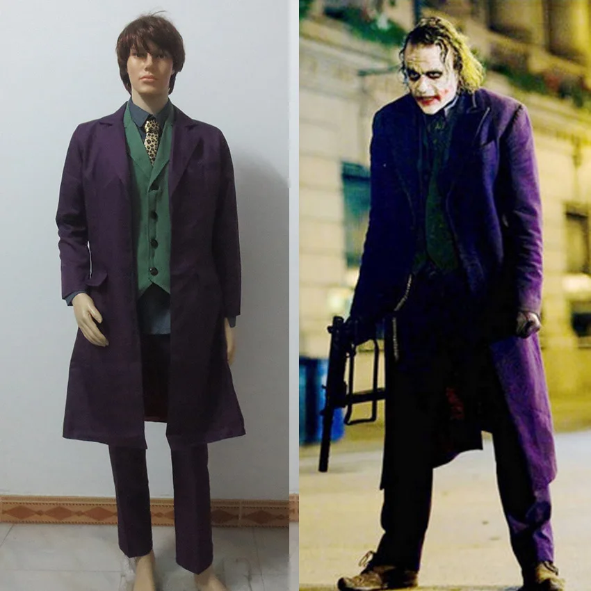 Disfraz de The Dark Knight Joker, conjunto completo de traje del Joker, traje clásico para Halloween, disfraz de Héroe de película, hecho a medida