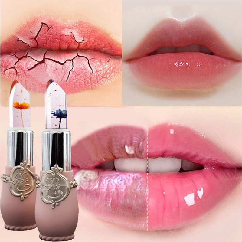 Flower Crystal Jelly Lipstick Magic Temperature Color Changing Lip Balm Moisturizing Long Lasting Beauty Lipstick Makeup