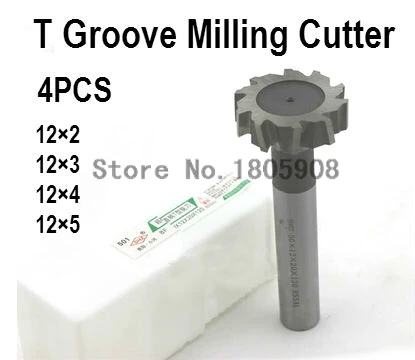 Free shipping 4PCS 12*2 3 4 5mm high speed steel Straight shank T groove milling cutter T type Straight shank milling cutter