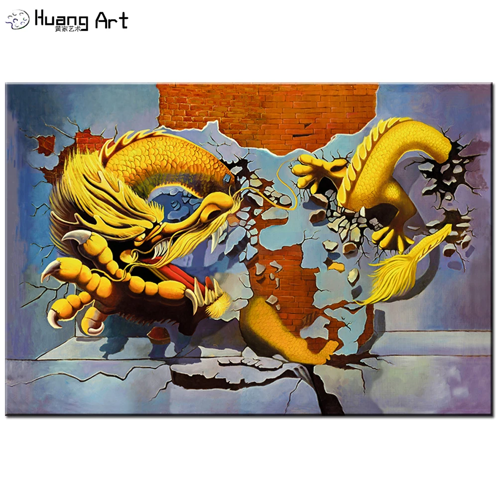 

Printed 3D Oil Painting for Living Room Decor Printing Golden Dragon Painting Modern Animal Murals for Hotel Home Decoration Art