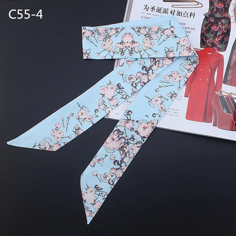 2023 New Design Beautiful Sakura Print Silk Scarf Women Luxury Brand Scarf Bag Ribbons Fashion Head Scarf Small Long Scarves