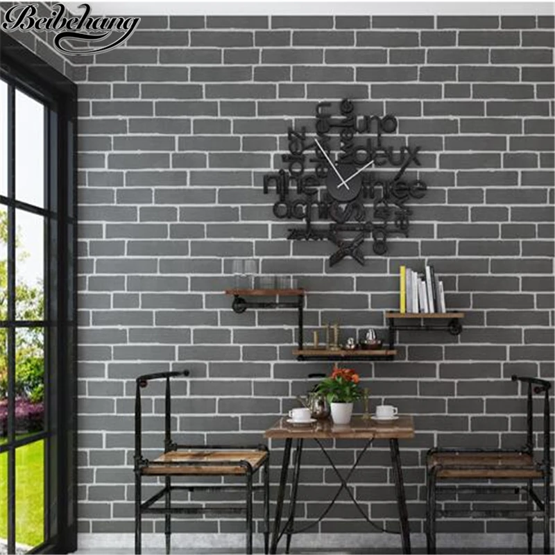 

beibehang Clothing shop bedroom bricks wallpaper living room 3d non - woven wallpaper Chinese - style dark gray retro brick wall