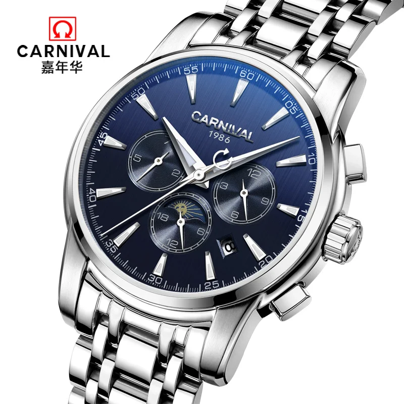 Carnival automatic mechanical popular brand men watches military full steel waterproof fashion casual luminous luxury watch male