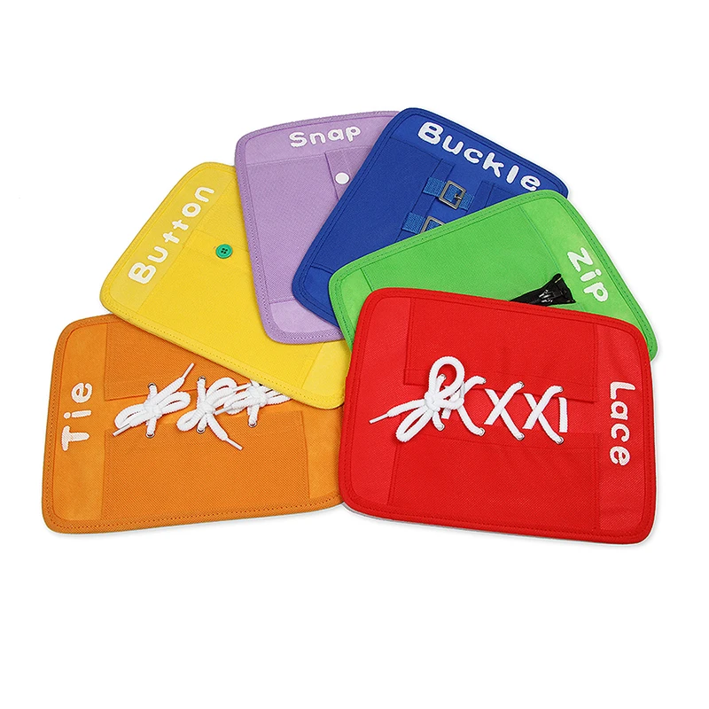 몬테소리 드레싱 프레임 6 개 세트, 지퍼 스냅 버튼 버클 레이스 타이 조기 교육 취학전 완구