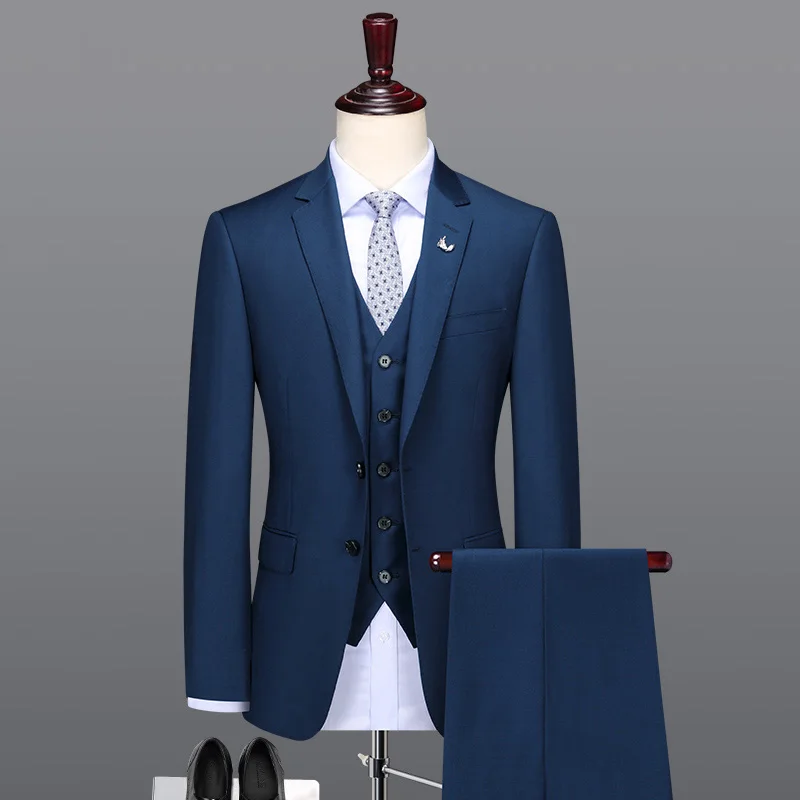 100% wool high quality material royal blue mens suits set slim office businessman wedding groom suit sets single breasted casual