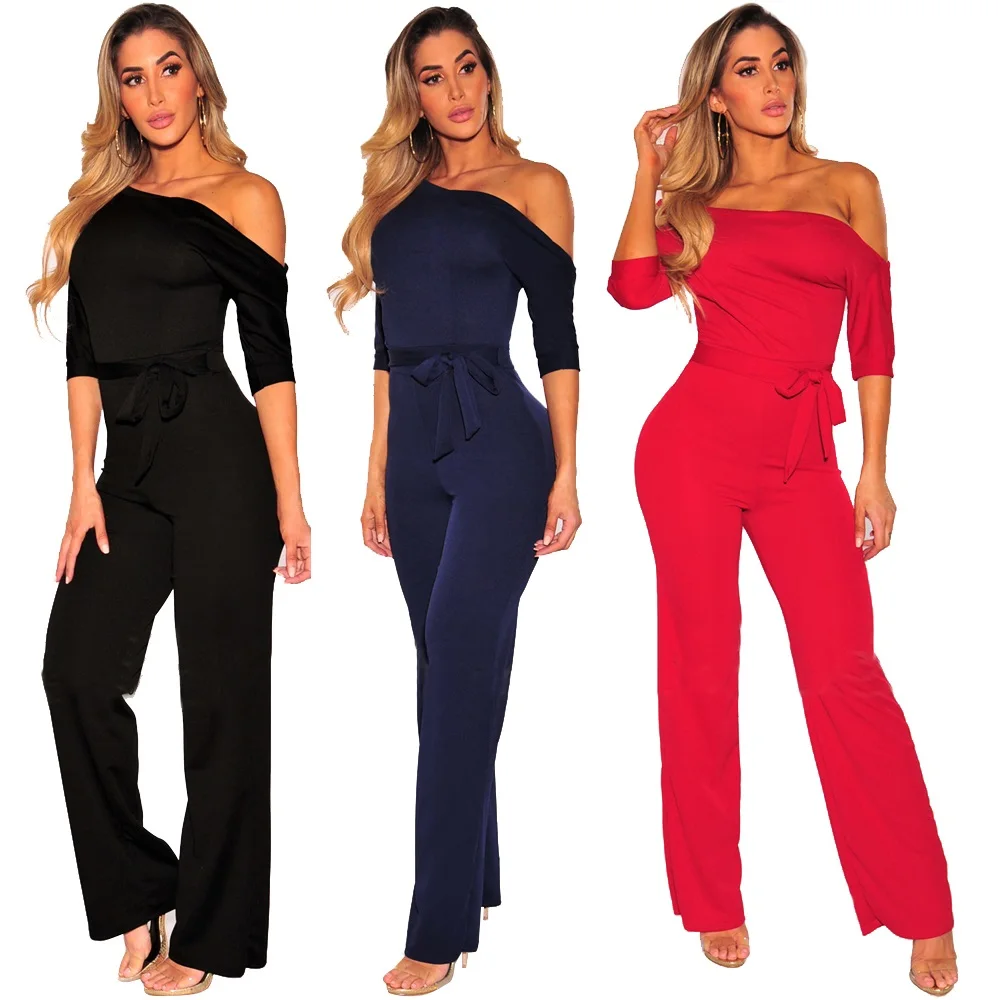 2019 Fashion Vrouwen Skew kraag Playsuits Sexy bodysuit jumpsuit Plus size Kleding body feminino