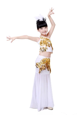 Chinese Folk Dance Children Dai Dance Clothing Peacock Belly Dance Costumes For Girls Kids Fishtail Traditional Costume