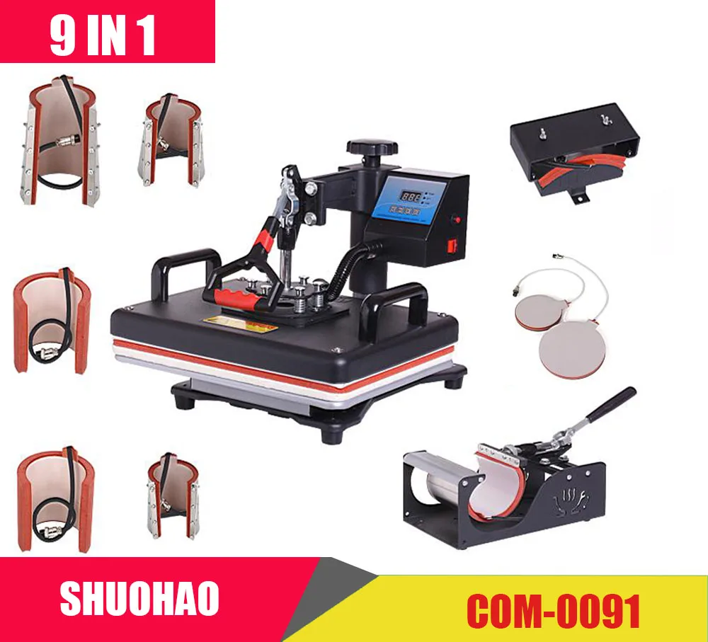 Cheap 9 In 1 Heat Press Machine,Sublimation Printer/Heat Transfer Machine,Heat Press For Mug/Cap/T shirt/Phone case etc,Transfer