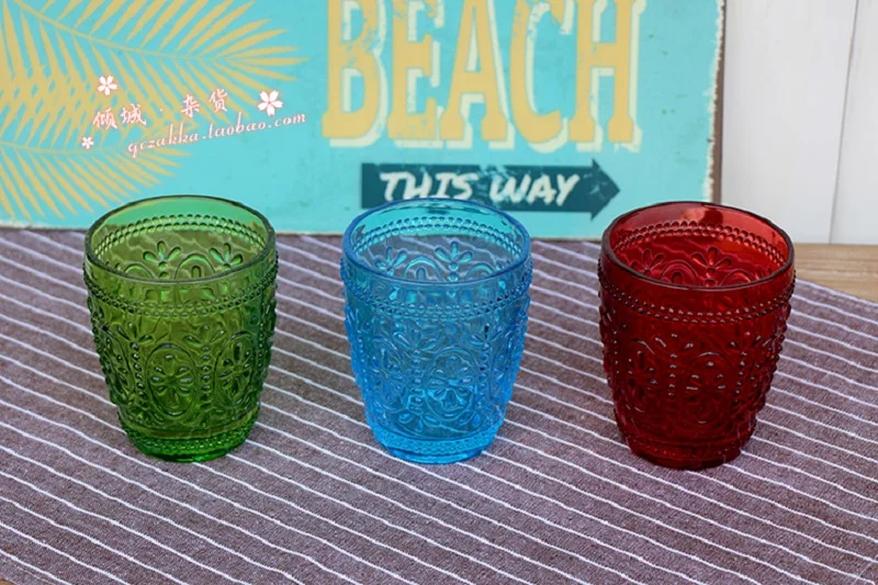 

The sun flower carved relief glass export retro tall red wine cup of ice cream