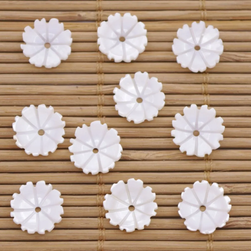 10 PCS 12mm  Natural White Mother of Pearl Flower Shell Jewelry Making DIY