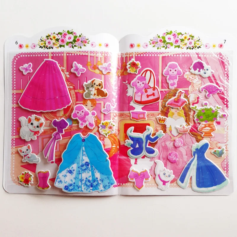 4 Pcs Princess Sticker Books for Girls/Children/Kids 3D Bubble Stickers Fun DIY Book