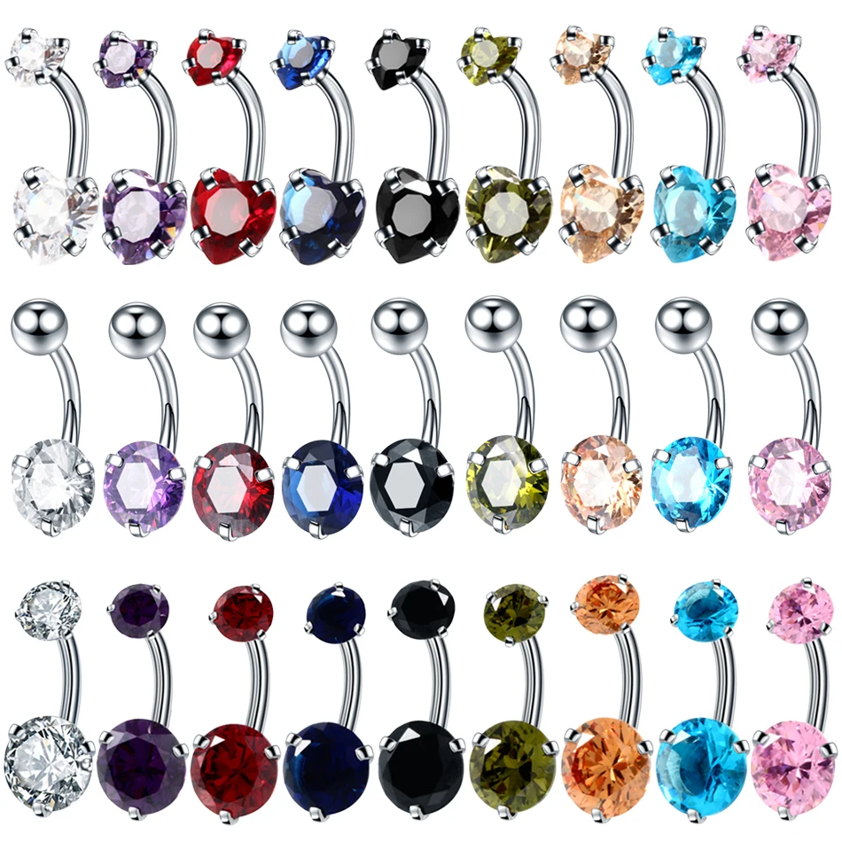 1Pc/lot Surgical Steel Heart Navel Piercing Belly Button Ring Pircing Ombligo Crystal Belly Piercing Nombril Woman Body Jewelry