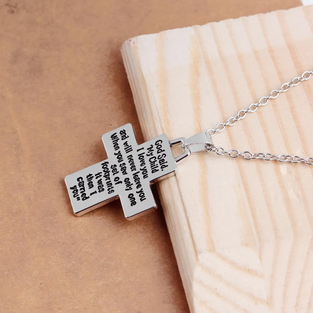 Footprints Necklace Christian Cross Faith Necklace Engraved Letters 'I carried you' Pendant Keepsake Jewelry Birthday Gift