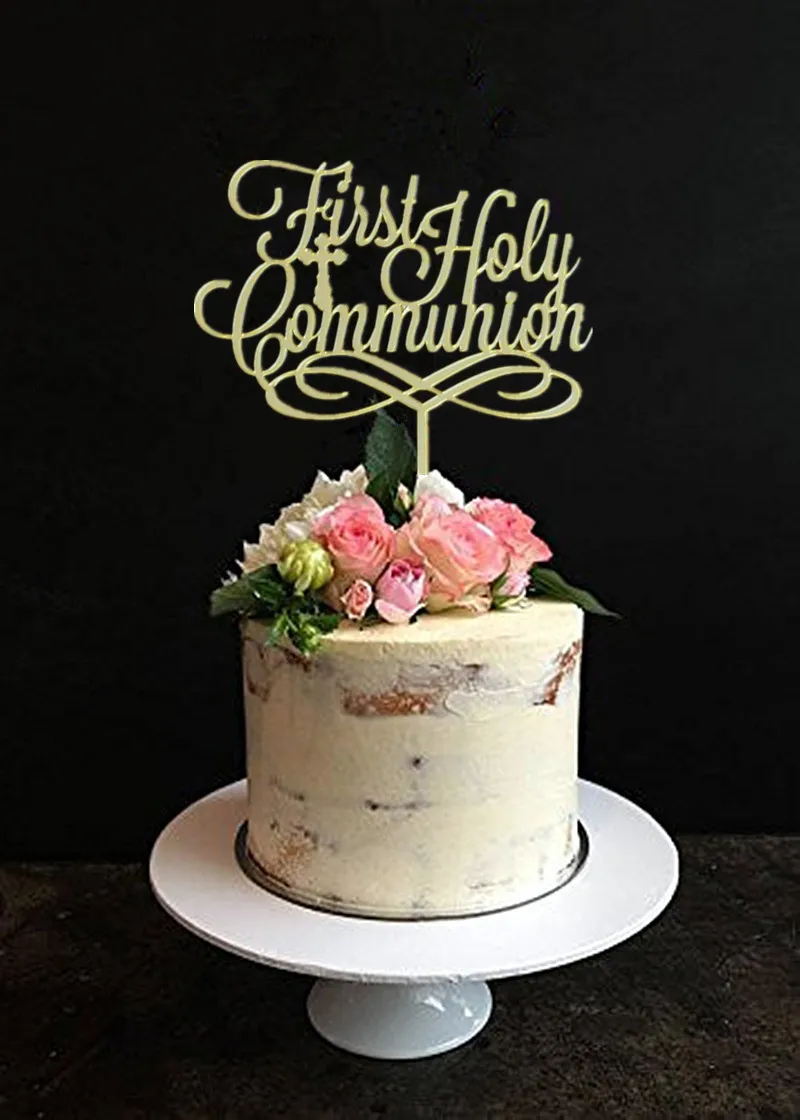 First Holy Communion Cake Topper Baby Baptism Acrylic Religious Centerpieces Girl Boy Cake toppers Gold Silver Cake Decorations image 2