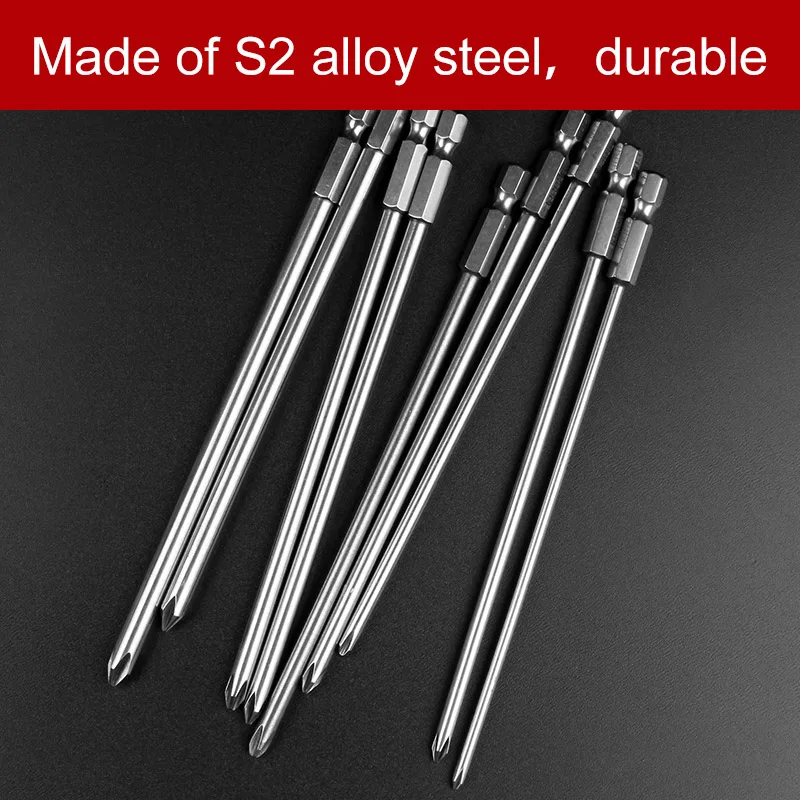 HOEN 9pcs 150mm Long Hex Screwdriver Screw Magnetic Cross Philips Screwdriver Bit Set 1/4 Inch 6.35mm Shank S2 Alloy Steel