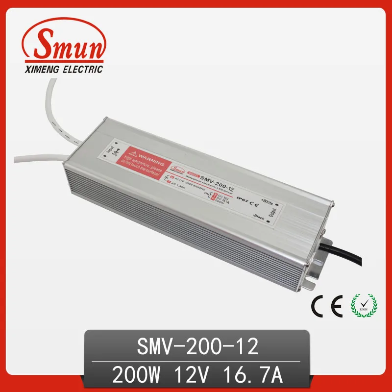 200W 12V 16.7A Outdoor Waterproof IP67 Switching Led Driver Led Power Supply With CE RoHS SMV-200-12