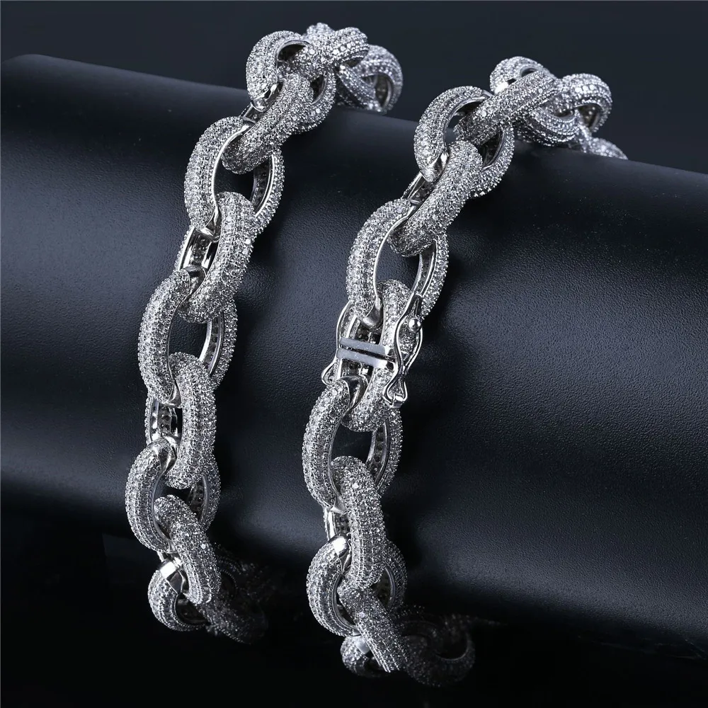 Hip Hop King12mm Twisted and Oval Link Bracelet Iced Out Micro Pave Zircon Fashion Punk Chain Bling Charms Jewelry