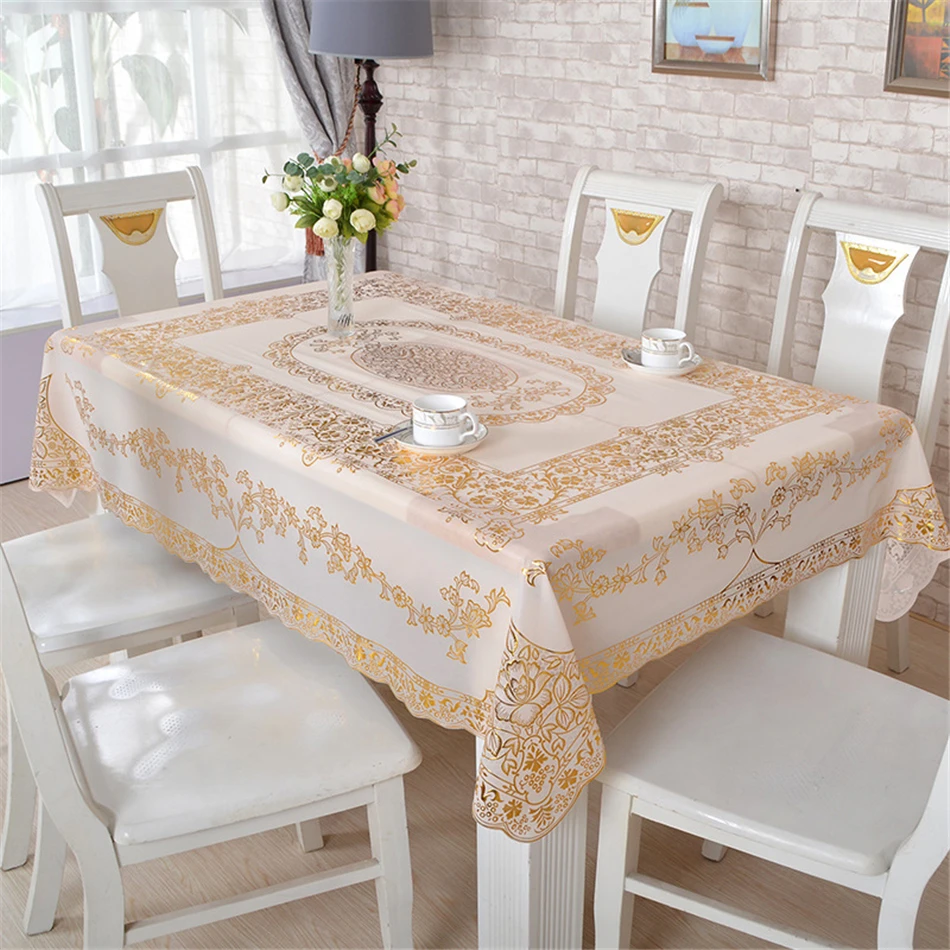 Classical PVC Bronzing Floral Tablecloth Waterproof Oilproof Rectangular Non-slip Table Covers Anti Hot Coffee Cabinet Fabric