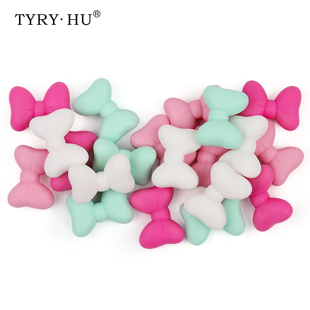 

10Pc/lot Beads Silicone Teething Toys Baby Pacifier Clips Accessories Bowtie Teether Bead Food Grade Silicone BPA FREE