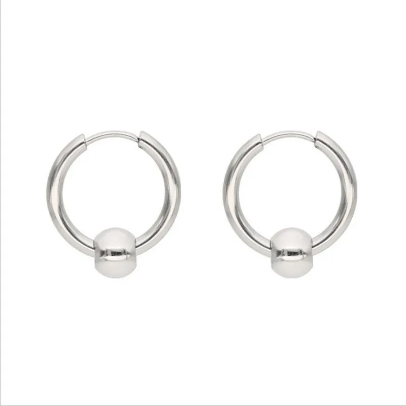 316L Stainless Steel Hoop Earrings 2.5MM Vacuum Plating No Fade Anti-allergy Inner Diameter 12 14 16 18mm with Round Beads