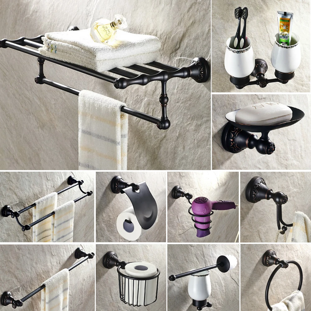 Bathroom Accessories Oil Rubbed Bronze Towel Shelf Toilet Paper Holder Soap Holder Towel Rack Tumble Holder  Bath Hardware Set