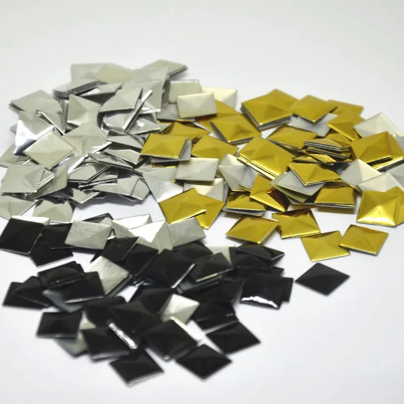 Gold/Silver/Black Hotfix Studs Aluminum Square Pyramid Iron on Rhinestuds Flat Back Rhinestones For DIY With Adhesive