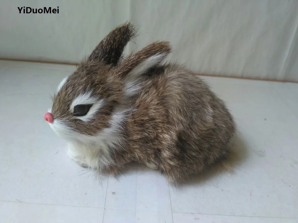 Khaki Artificial Rabbit Handicraft 14x9x8cm Desk Decoration Plastic & Furs Rabbit Figurine Home Gift