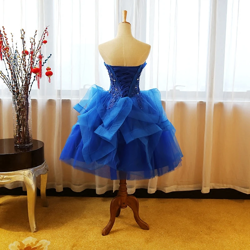 100%real royal blue ruffled/fairy fancy dress short ball gown/short lolita dress