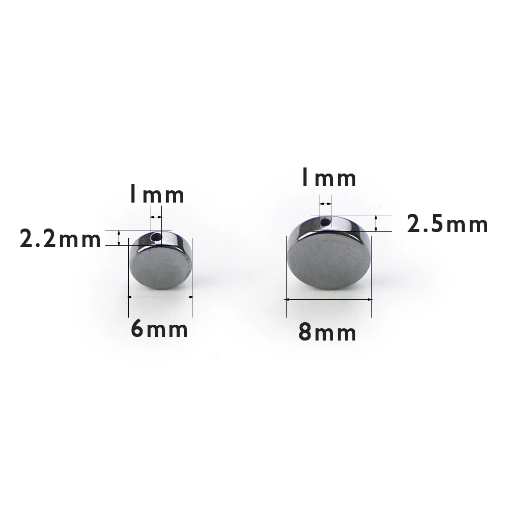 WLYeeS Round Coins Hematite Beads Natural Black Stone Flat Spacer Loose Bead for Jewelry Bracelet Earring Making Accessories DIY