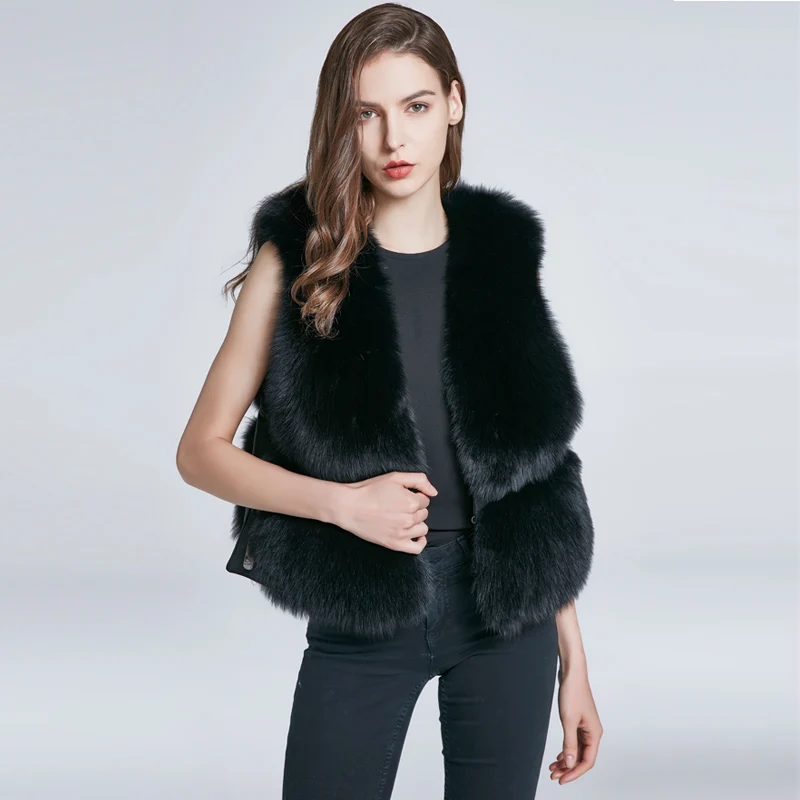 JKP real natural Fox fur vest authentic women's winter fur coat fluffy thermal