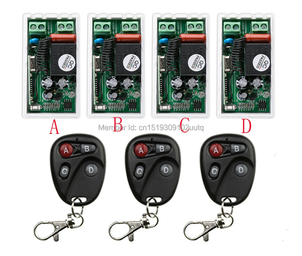 

most simple wiring AC220V 1CH Radio Controller RF Wireless Relay Remote Control Switch 315 MHZ 433 MHZ 3 Transmitter +4 Receiver