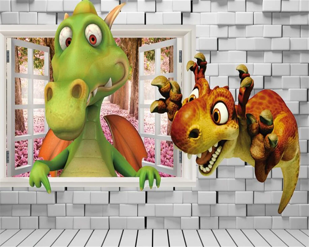 

wallpaper for living room Children's room wall broken wall Cartoon dinosaur Boy girl room decoration 3D wallpaper beibehang