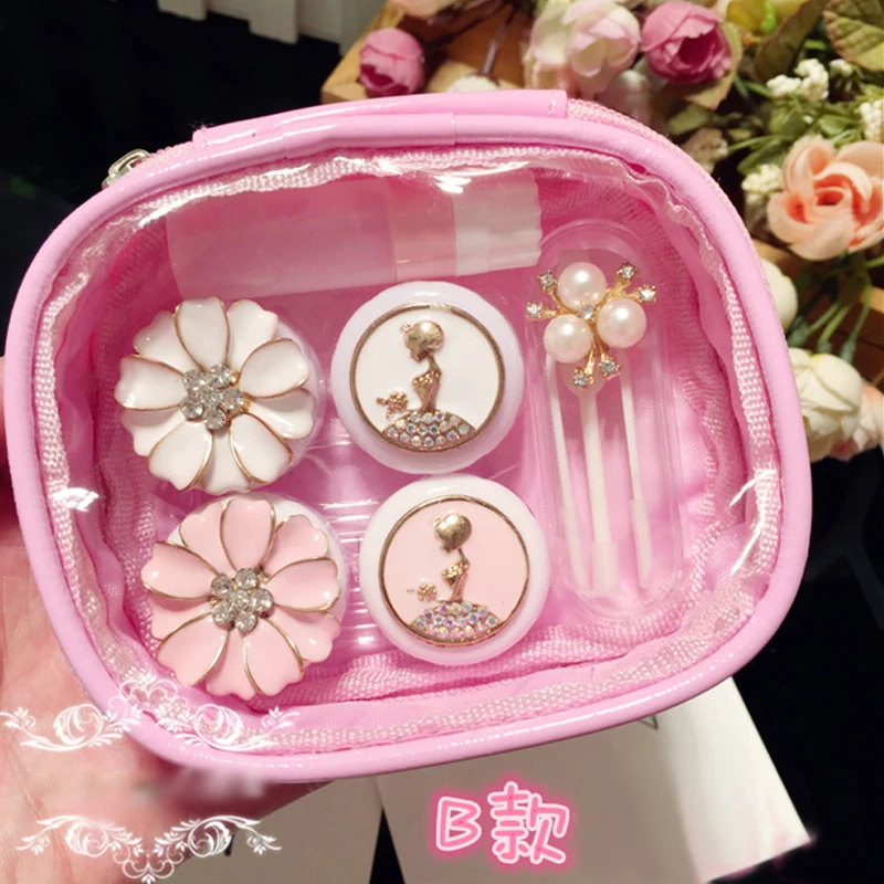 Fashion Cute Contact Lens Case Travel Kit For Women Flower And Beauty Handmade Contact Lens Box Contianer For Contact Lens