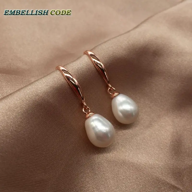 charming hook earrings natural freshwater cultured fine pearls teardrop shape flawless jewelry rose red gold-plated for women