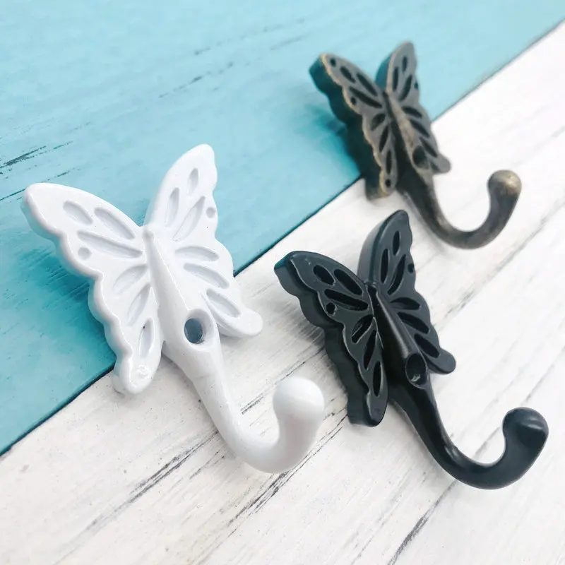 1x New Ceative Butterfly Shape Wall Hooks Home Decoration Znic Alloy for Kid Room Wall Decor White Door After Coat Hat Hanger