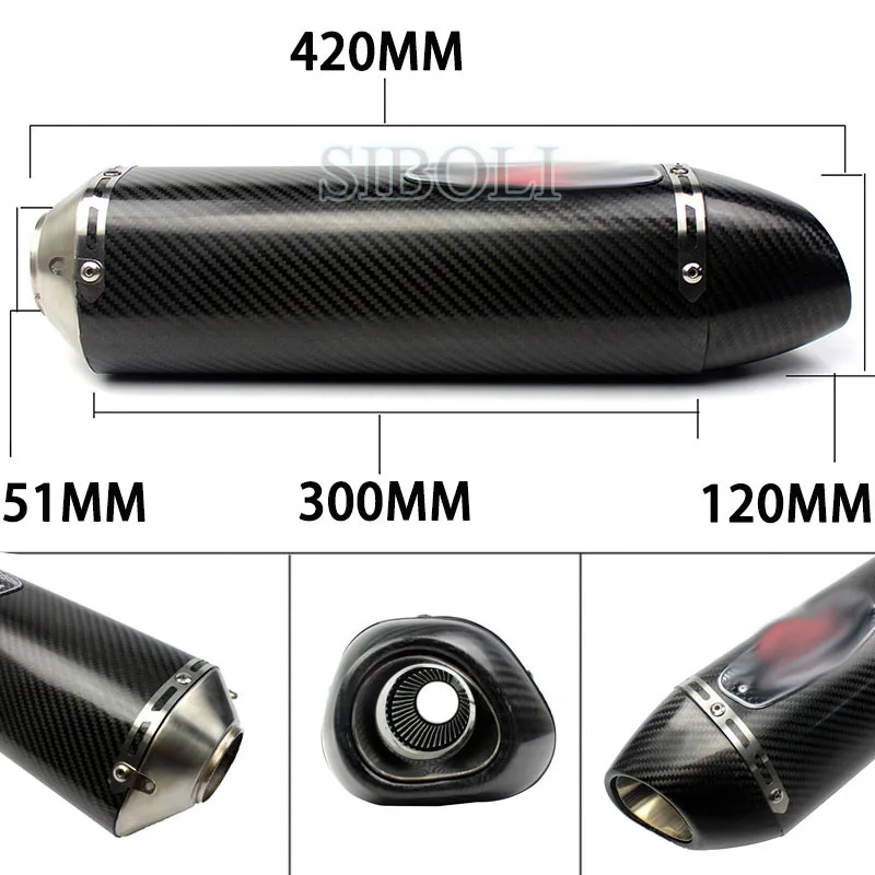 Newest 36-51mm Motorcycle Exhaust Fake Carbon Fiber Muffler Pipe 420mm Long With DB Killer pitbike gsr 600 cb650f