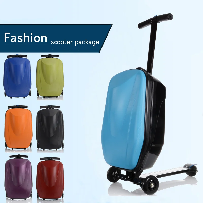 New design cool scooter luggage bag suitcase with wheels skateboard carry ons luggage travel trolley case man women luggage