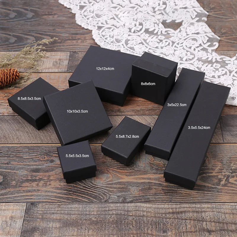 Neu Kommen 12Pcs Schwarz Kraft Papier Schmuck Box Armband Armreifen Halsketten Ringe Box Weihnachten Geschenk Schmuck Box Lagerung Fall