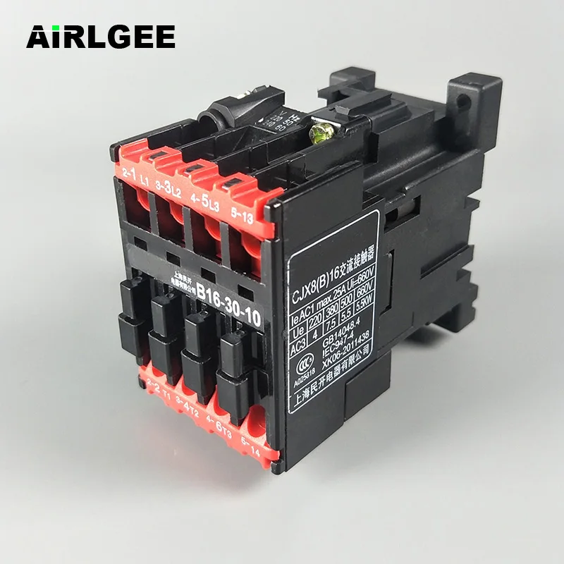 B16-30-10 220V 50/60Hz Coil 28A(AC-1) Ie 3 Pole 3NO 660V Ui 35mm Mounting Rail CJX8 AC Contactor