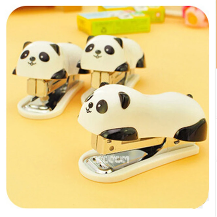 10pcs Fashion Cartoon Panda Stapler Set Paper Office Binding Binder Staples Essential Supplie Gift for Student black white color