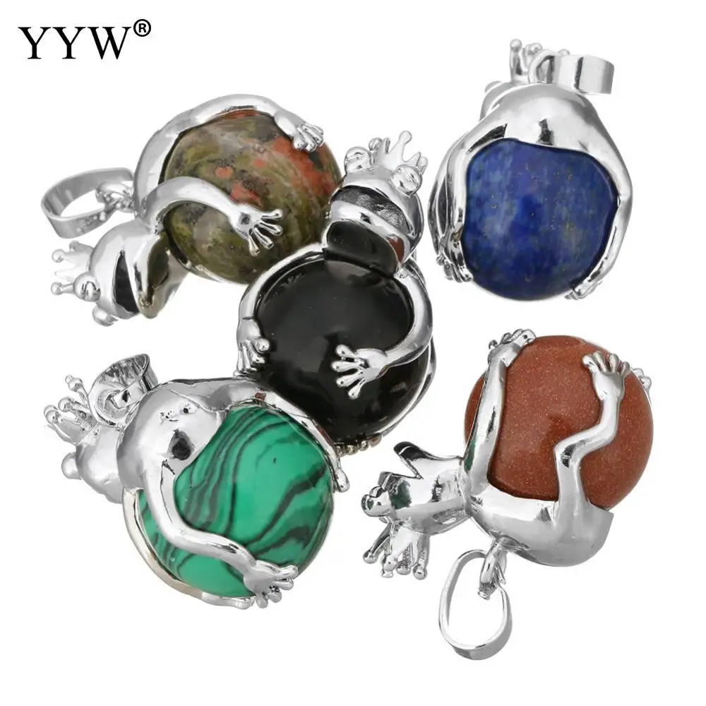 

Gemstone Pendants Women Silver Color Frog Natural Stone Agates Charm Pendant for DIY Jewelry Making Necklace Earring Women Gift