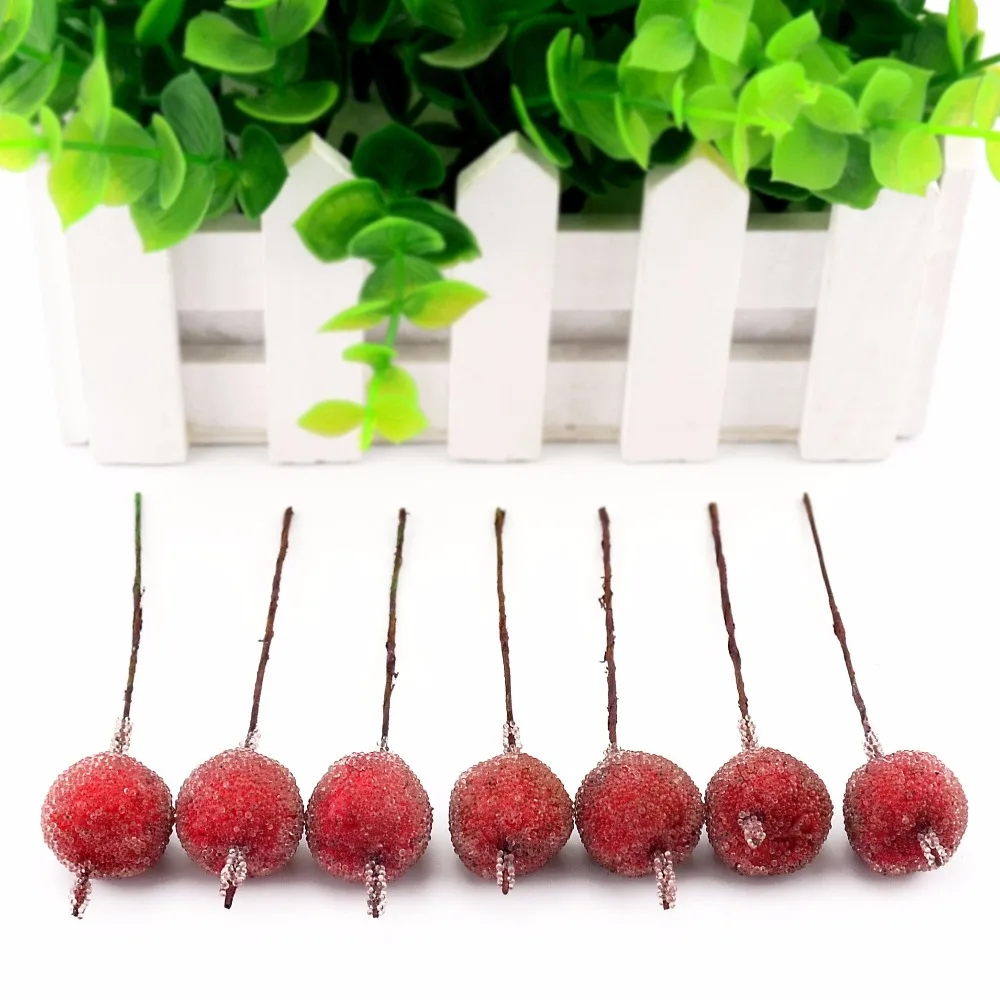 Cheap 10pcs Mini Artificial Apple Glass Berry Wedding Decoration simulation Fruit Stamen DIY Christmas Party Gift Ornament