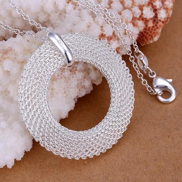 P054_2 Fine Silver Color Wholesale Jewelrys,Hot Sale Factory Price Charm S925 Sterling Fashion Network Circles Pendants