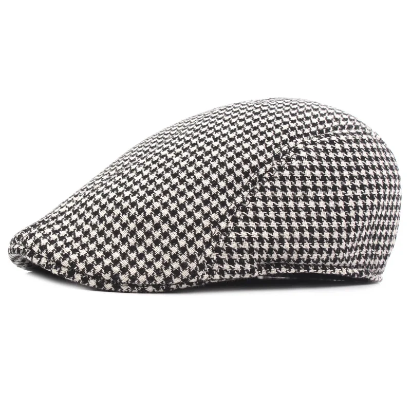 Size 58cm Irish Flat Cap for Men Plaid Newsboy Hat Women Winter Duckbill Cap Grey Brown