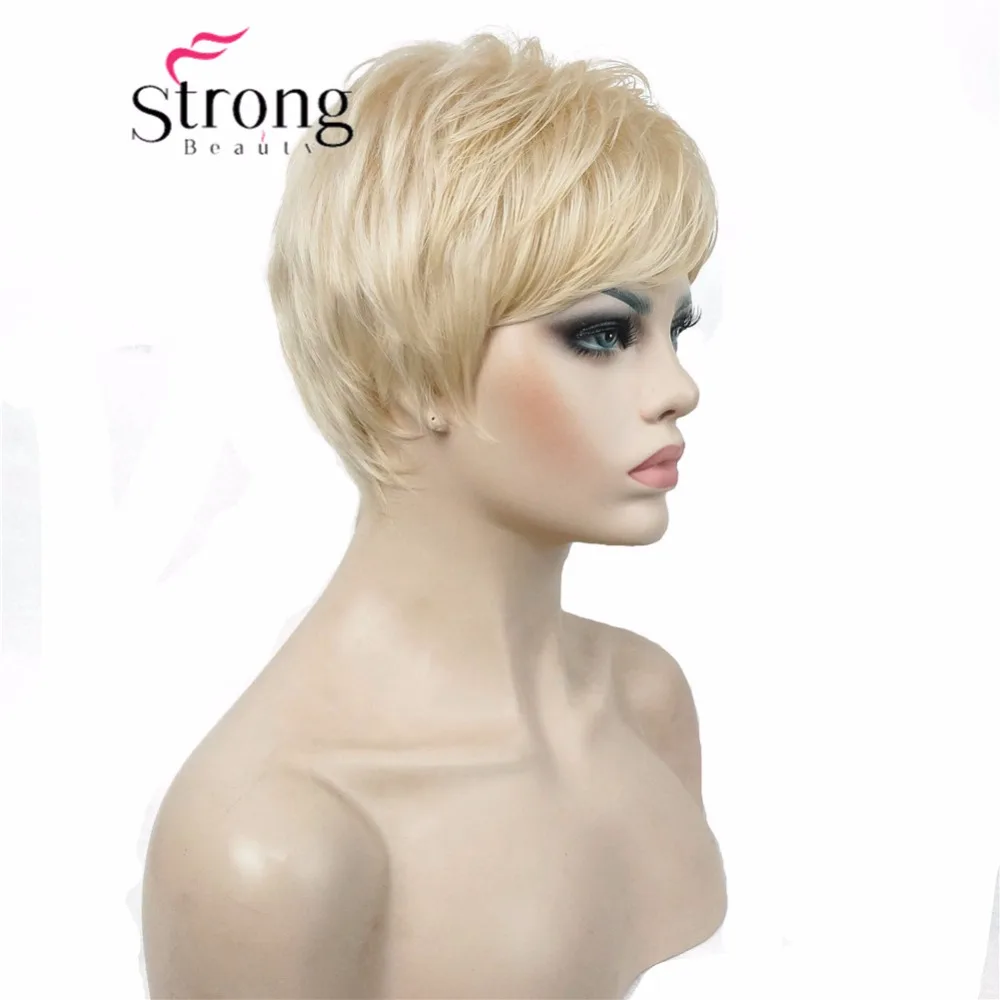 StrongBeauty Super krótkie warstwowe i kolczaste blond Pełna peruka syntetyczna Peruki Czarny Brązowy WYBÓR KOLORÓW