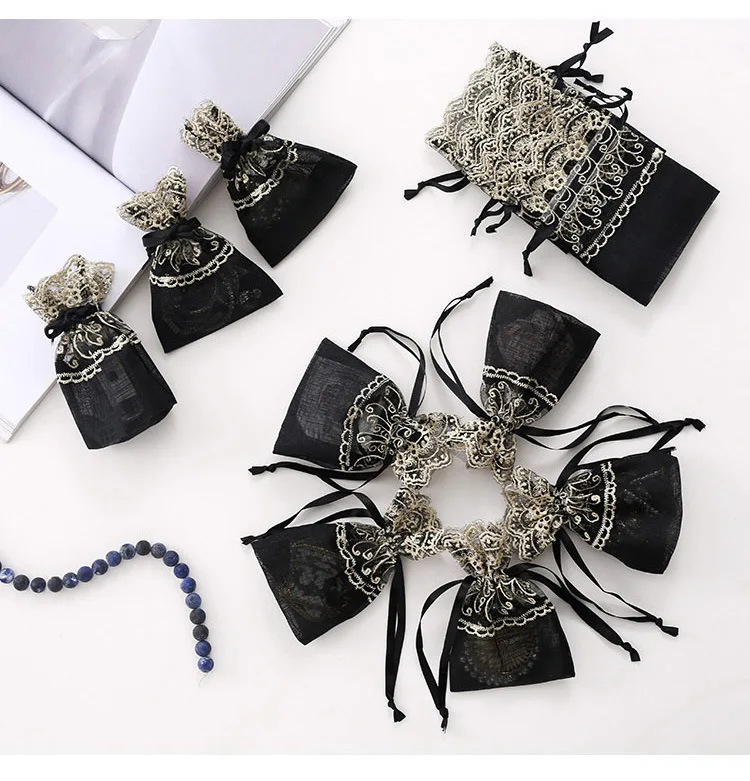 48 X Black Gold Lace Flower Gift Bags Wedding And Party Personalized Candy Bags Creative Organza Favor Bags 10x14cm