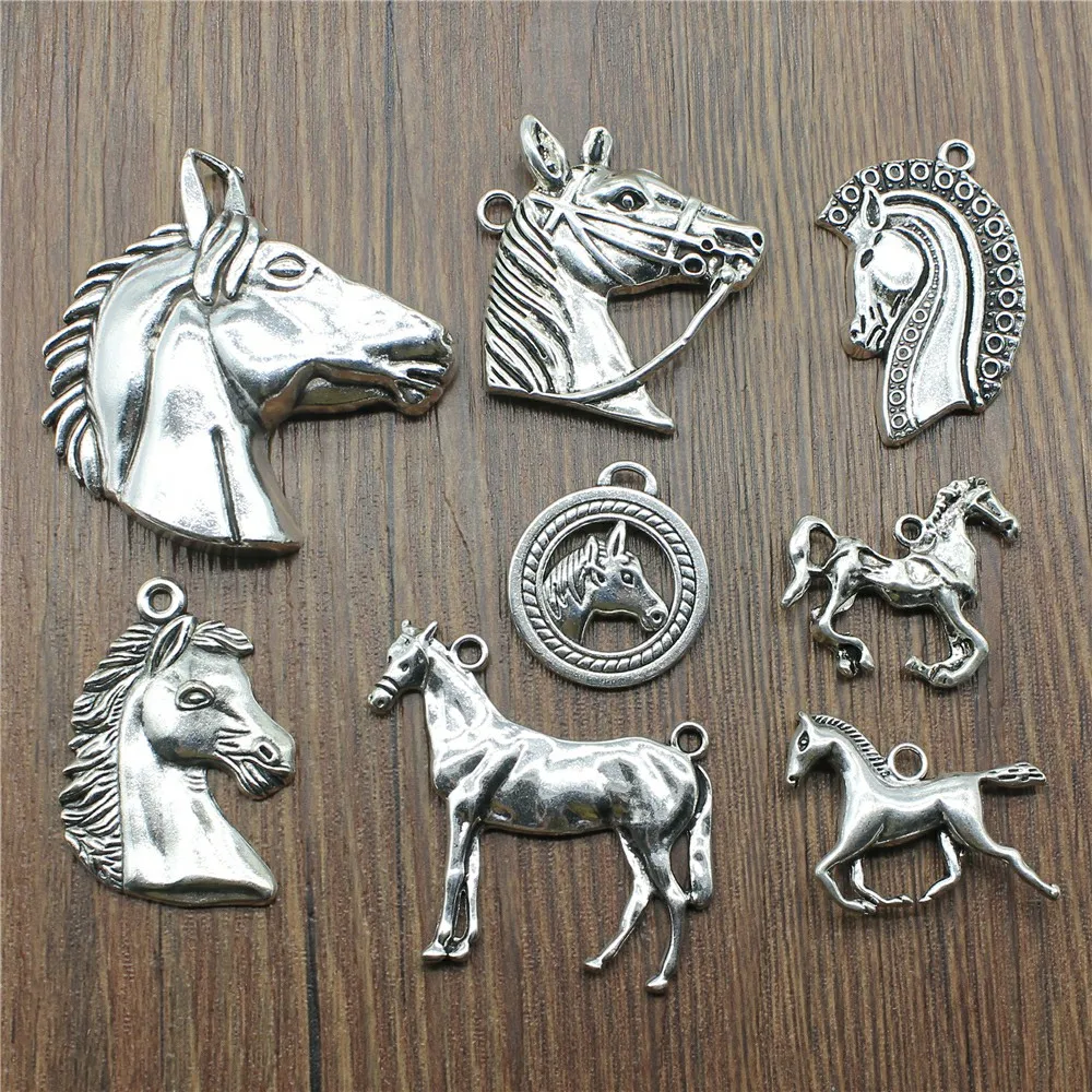 2pcs Charms Horse Antique Silver Color Horse Head Charms Pendant Jewelry Big Horse Charms For Jewelry Making