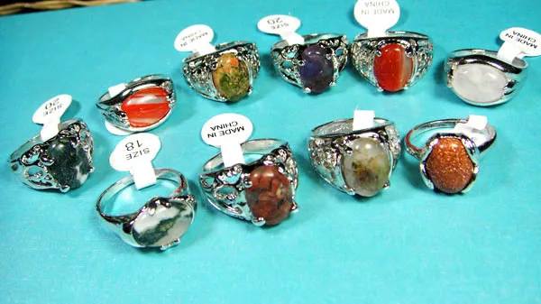 15Pcs Fashion Mixed Natural Stone Women Ladies Rings Mixed Style Retro Jewelry Wholesale Ring Lots LR020