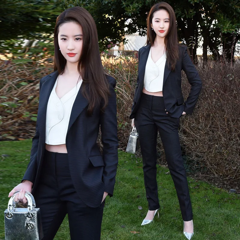 

2020 Fashion Slim Blazer and Cropped Pant Suit Female Office Work Wear Star Same Style Trouser Suits Women Autumn