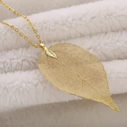 LOVBEAFAS Natural Real Leaf Necklace for Women Wedding Jewelry Evergreen Filigree Unique Chain Long Necklace Pendant Party Gift
